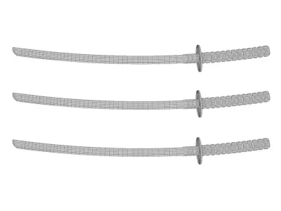 Japanese Katana Sword Damascus Steel Low-poly 3D model