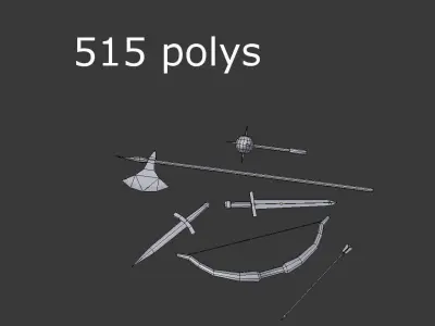 low poly medieval weapons pack 3 Low-poly 3D model