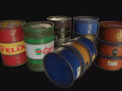 6 Oil Barrel Combo Set Game Ready Asset Prop Model Low-poly 3D model