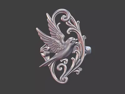 art nouveau floral bird ring nature inspired 3D print model