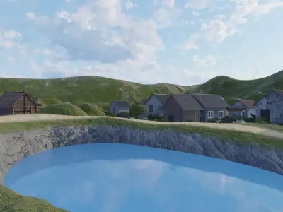 Rural Settlement With Pond 3D model