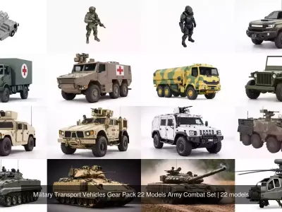 Military Transport Vehicles Gear Pack 22 Models Army Combat Set