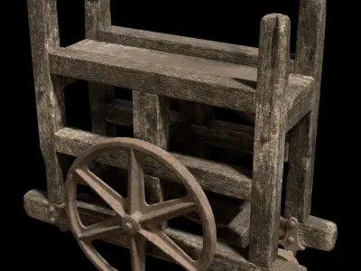 Antique Wooden Industrial Factory Lumber Cart Game Ready Low-poly 3D model
