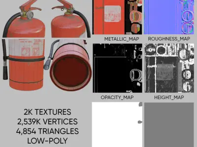 Damaged Fire Extinguisher Low-poly 3D model