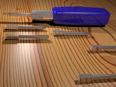 Screwdriver pen on wooden table Free 3D model