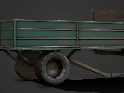 Old Tractor Trailer Low Poly Mobile Ready Low-poly 3D model