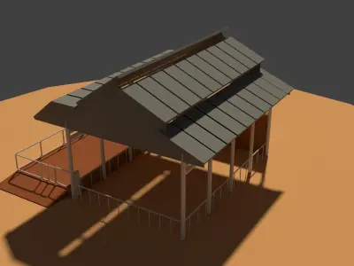 Low Poly Cowshed house in desert Low-poly 3D model