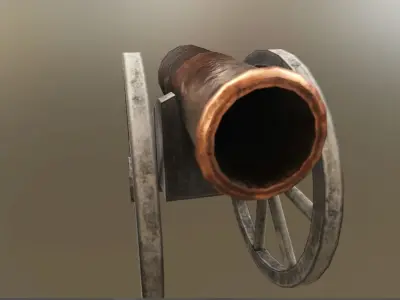Low Poly Cannon on wheel Free low-poly 3D model