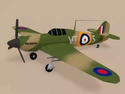 Low Poly Hawker Hurricane MK II WW2 Airplane Low-poly 3D model