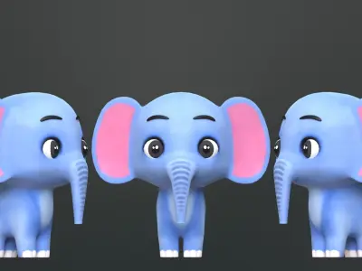 Cartoon Baby Elephant Character Low-poly 3D model