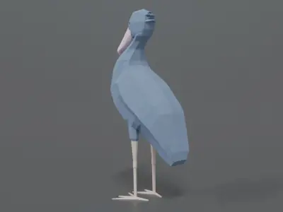 Low Poly Cartoon Shoebill Stork Low-poly 3D model