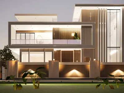 Modern Luxury Villa  Premium Materials  LowPoly 3D Model Low-poly 3D model