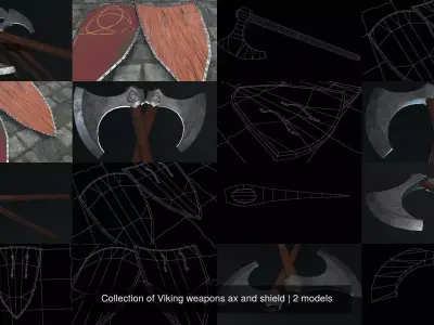 Collection of Viking weapons ax and shield 3D Model Pack