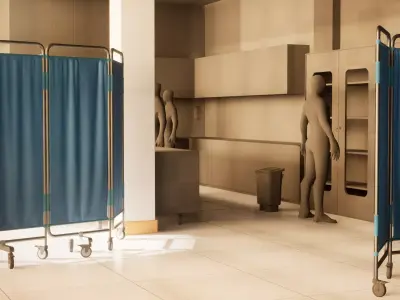 Modular Hospital Bed Screen- PBR Game Ready - LOW POLY Low-poly 3D model