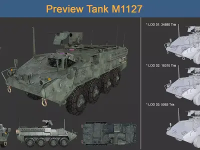 Asset - Army - Tank - M1127 Low-poly 3D model
