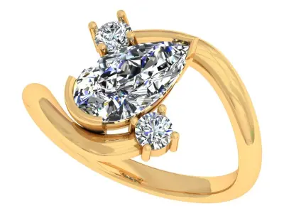 Pear And Round Stone Bypass Ring 3D print model