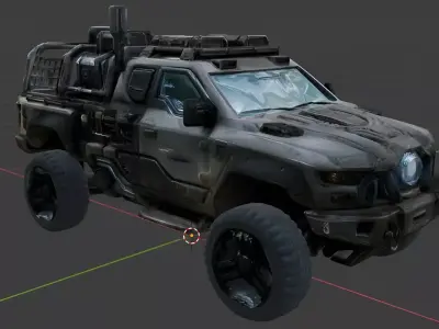 Sci-Fi Pickup Truck  Medium Wrecked Cyberpunk Vehicle Game Ready Low-poly 3D model