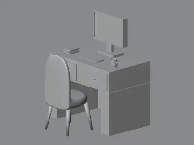 Minimalist Work Desk with Computer and Chair Free 3D model