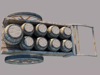 Old Wood Cart and Barrel 3D Models Free 3D model