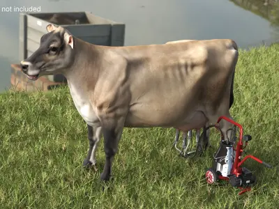 Jersey Dairy Cow and Milking Machine 3D model