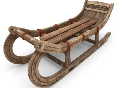 Viking Wooden Sled 3D Model v03 Low-poly 3D model