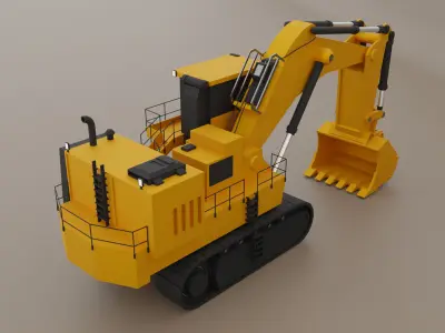 Hydraulic Mining Shovel Heavy Vehicle Low-poly 3D model