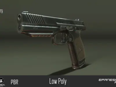 pistol guns and bullets Low-poly 3D model