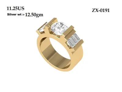 Round and baguette Stone Ring 3D print model
