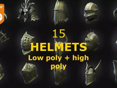 15 HELMETS Low poly and high poly Free 3D model