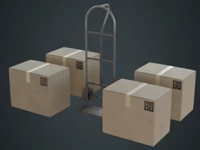 Hand Truck And Boxes 4B Low-poly 3D model