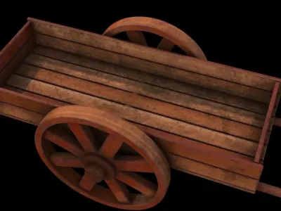 tumbrel 2 old wooden cart 3D model