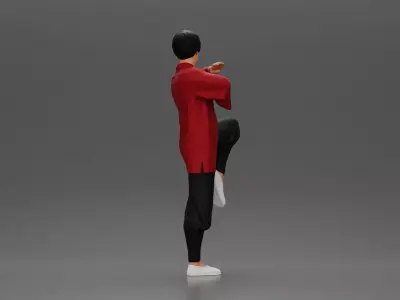 Martial Artist in Action Pose Wearing Traditional Kung Fu Outfit 3D print model