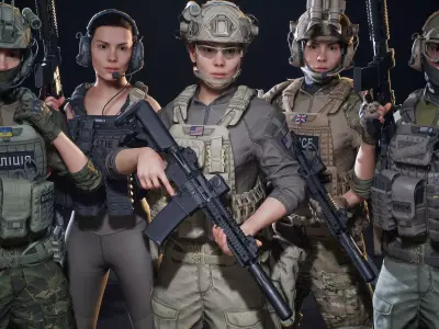 AAA MODULAR FEMALE SOLDIER Vol1 Low-poly 3D model