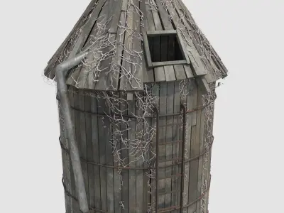 Old Wooden Silo Low-poly 3D model