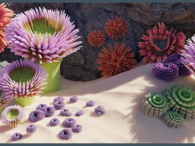 Lowpoly Anemones Pack Low-poly 3D model