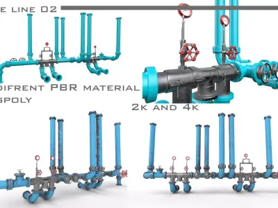 Pipeline2 pipes and valves 3D model