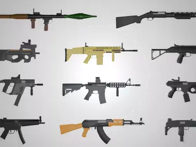 Low Poly Weapon Pack  Vertex Color  Color Palette Low-poly 3D model