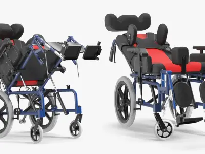  Pediatric Cerebral Palsy Wheelchair Reclining Rigged for Cinema 4D 