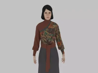 woman in asian clothes Low-poly 3D model 2