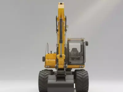 High-Fidelity a Wheeled Excavator 3D model