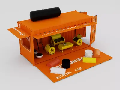 Modular Industrial Container Building Model Set Low-poly 3D model