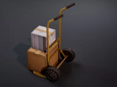 Hand Trolley with Cardboard Boxes Low-poly 3D model