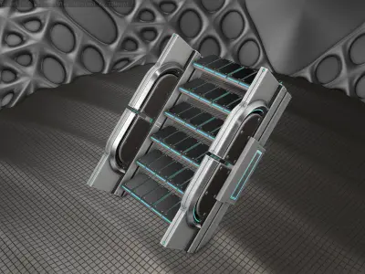 Sci-Fi Stairs - 23 - Silver Blue Neon Light Version  Low-poly 3D model