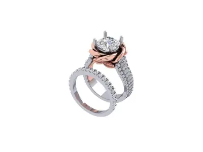 Solitaire Flower Engagement Ring Bridal Set 3D print model