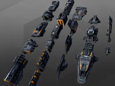 Spaceships Modulars Pack Low-poly 3D model