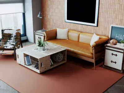 Interior of a modern industrial   style office Low-poly 3D model