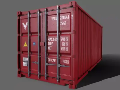 PBR 20 ft Shipping Cargo Container Version 2 - Red Low-poly 3D model
