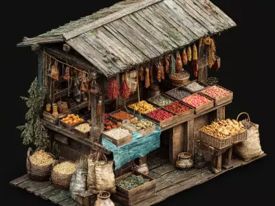 Stylized Medieval Market Stalls 3D model