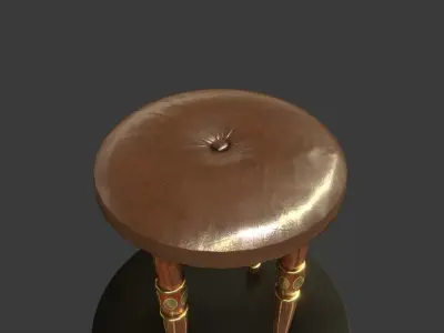 Vintage Wooden Stool Low-poly 3D model