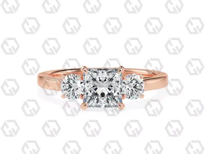 Ring 118 Princess Shape Cathedral shank 3 stone ring with round 3D print model